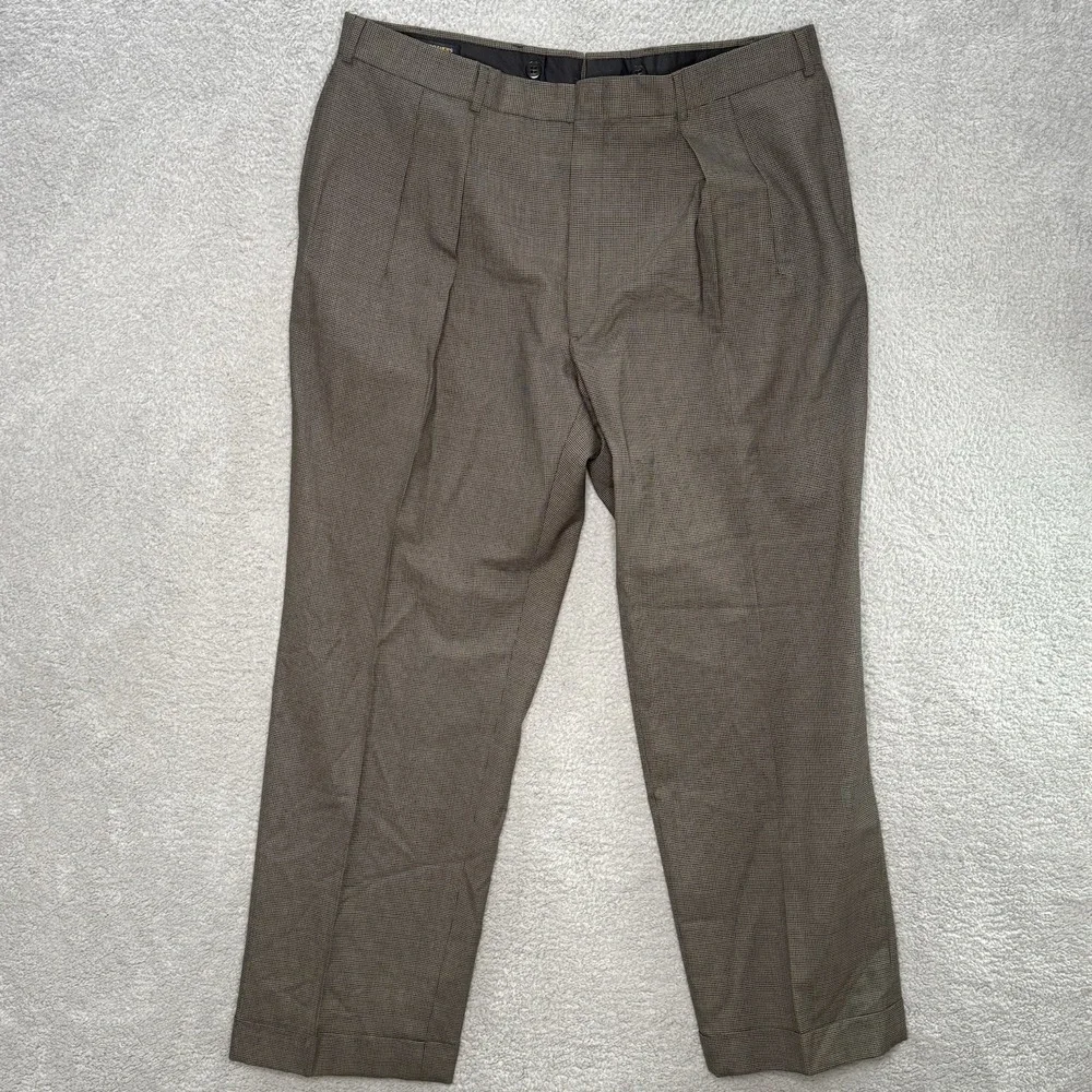 Vtg Brooks Brothers Wool Dress Pants 39x29 Brown Cuffed Houndstooth‎ Made In USA